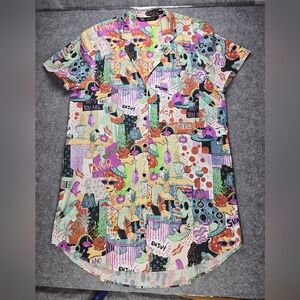 Zara Comic Strip Shirt Dress Womens Multi-Colored Short Sleeve Medium